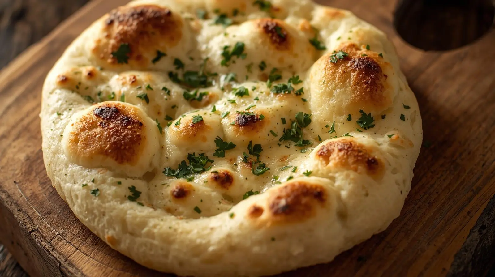 Fresh Garlic Naan at The Chimney Indian Cuisine in Regina, SK